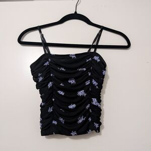 Forever 21 Black Floral Ruched Camisole
